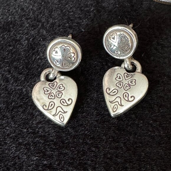 Vintage Brighton Ophelia Heart Dangle Earrings Silver Post Floral Retired - Picture 3 of 4